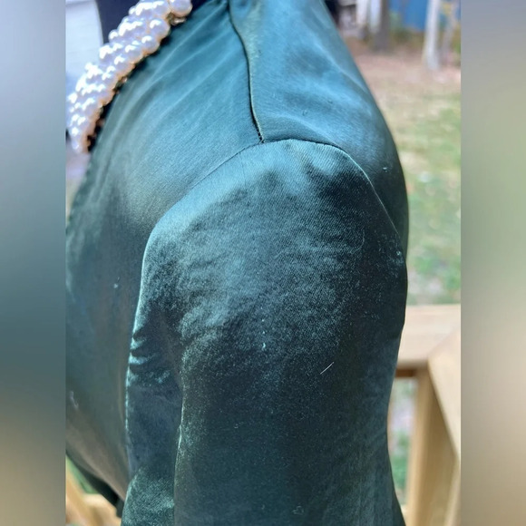 DRESS wrap IN HIGH SHINE SATIN-GREEN size S mini dress - Picture 2 of 7